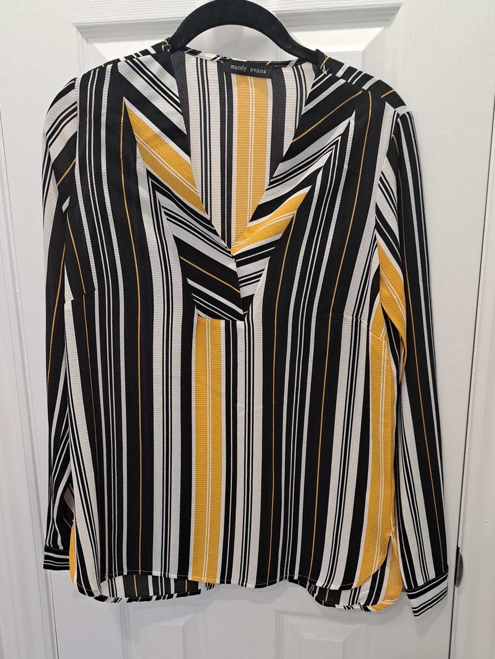 Mandy Evans Black, White & Mustard Striped V-Neck Tunic